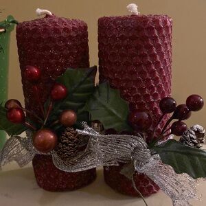 Holiday handmade beeswax candles.